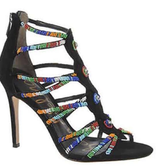 Sam Edelman Sage Beaded High-Heel Sandals - Black Suede Size 6.5 - Picture 1 of 11